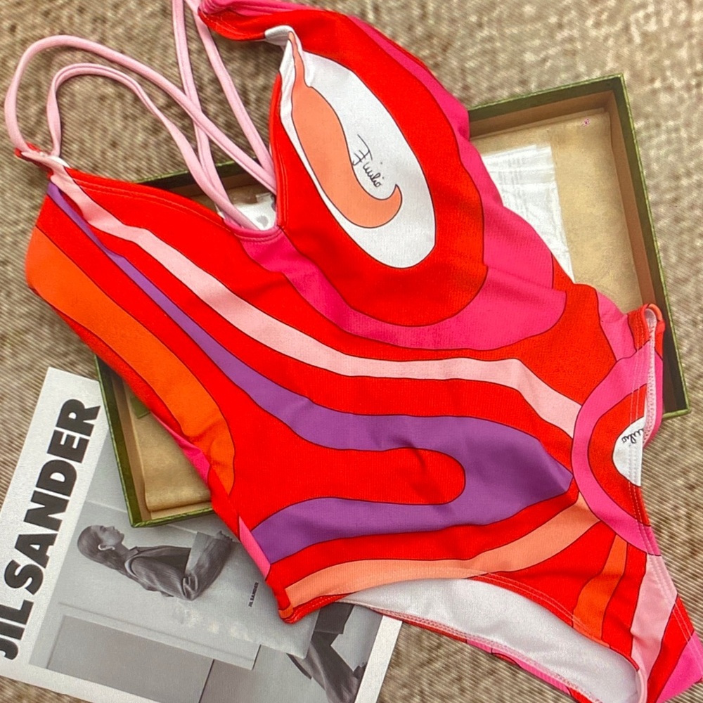 Emilio Pucci Pink Red Orange Purple One-Piece Swimsuit